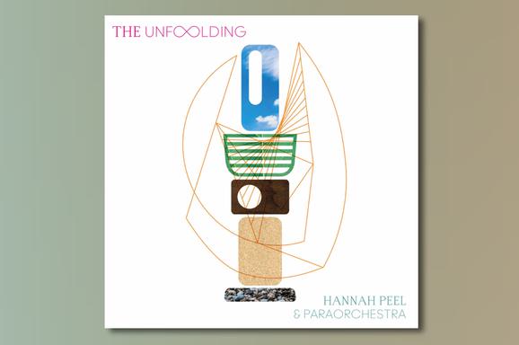 Album artwork for 'The Unfolding' album by Hannah Peel and Paraorchestra. Abstract shapes arranged on a white background.
