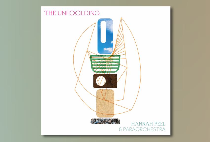 Album artwork for 'The Unfolding' album by Hannah Peel and Paraorchestra. Abstract shapes arranged on a white background.